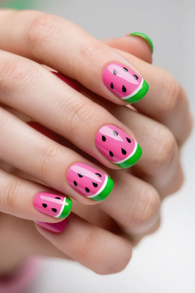 Neon Watermelon Nails