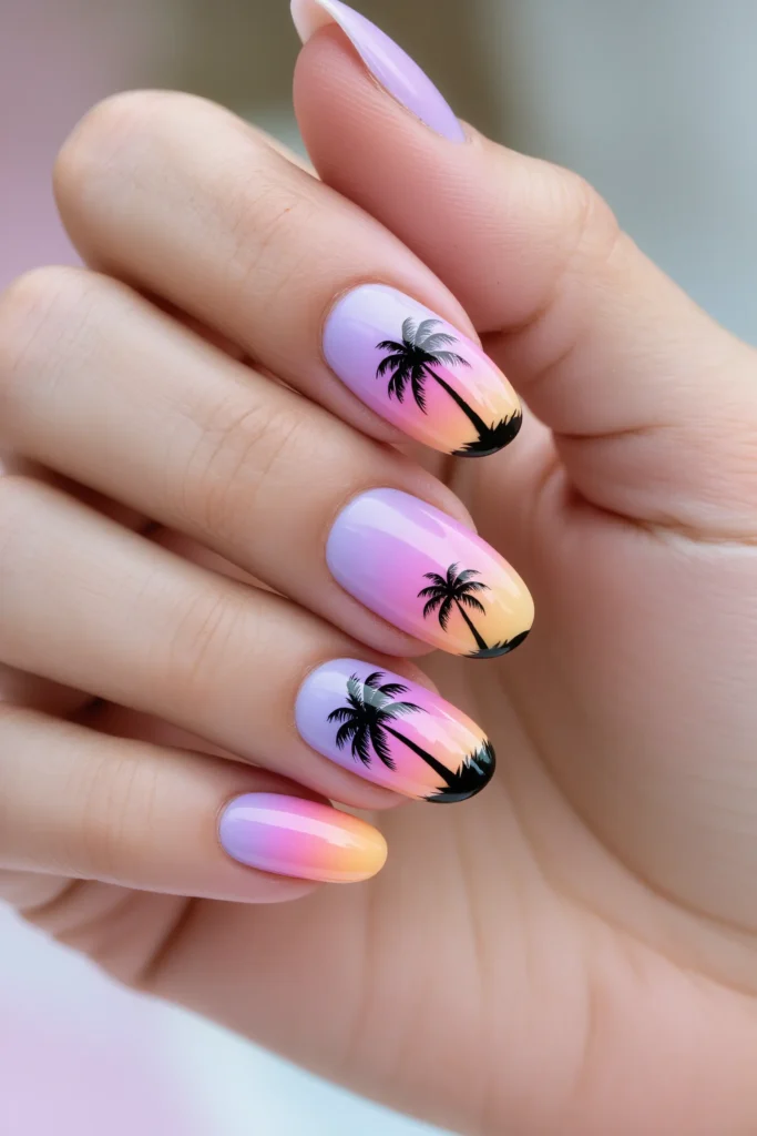 Palm Tree Silhouette Nails