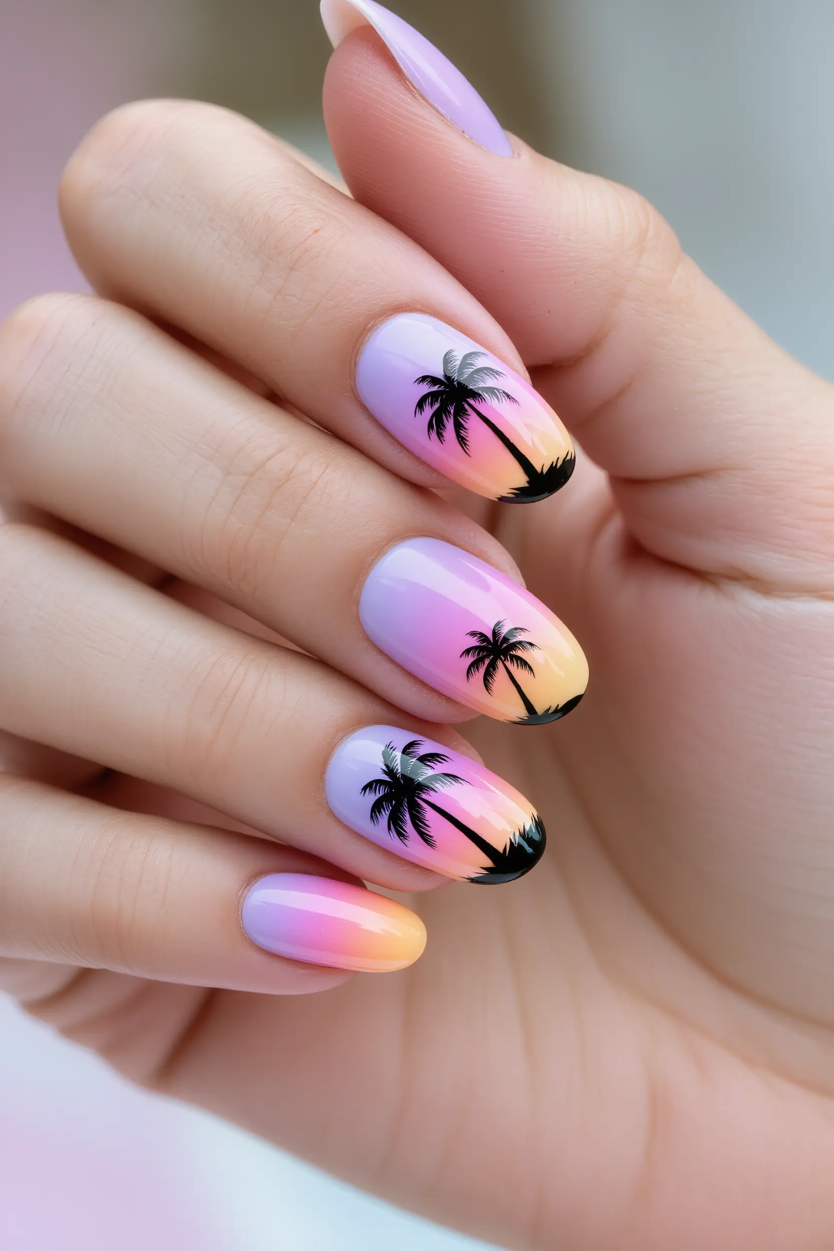 Palm Tree Silhouette Nails