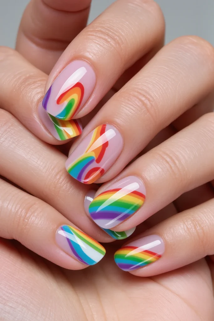 Rainbow Swirl Nails