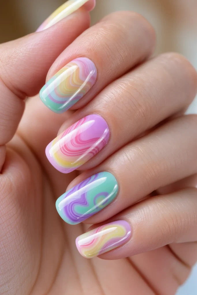 Rainbow Swirl Nails