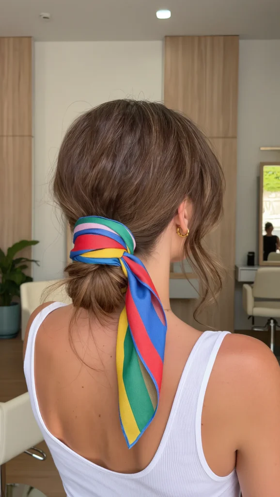 25 Cute Summer Hair Looks for 2026 14 Scarf-Wrapped Bun
