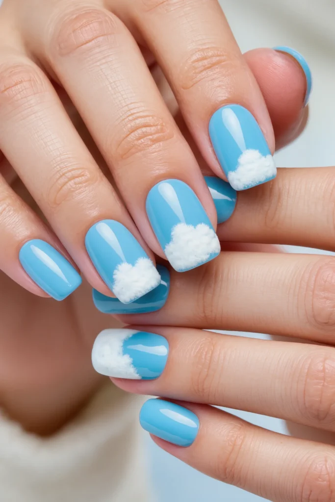 Sky Blue Cloud Nails