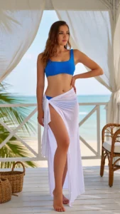 Swimsuit + Wrap Skirt + Sandals