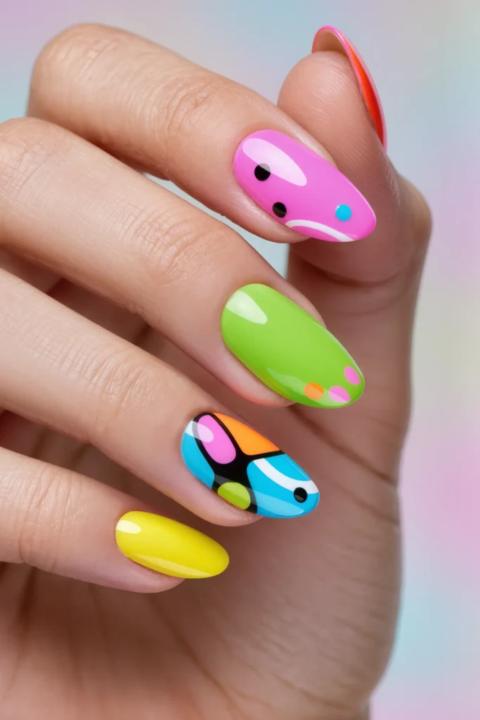 Bright Color Block Nails