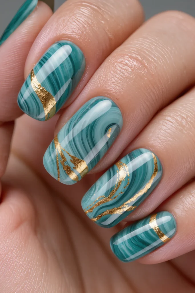 Turquoise Marble Nails