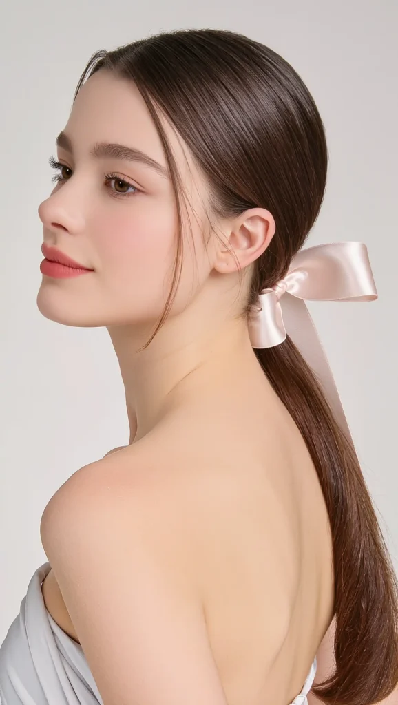 24 Summer Prom Hairstyles for 2026 That Are Glamorous, Trendy & Heat-Proof 20 Low Ponytail With Ribbon