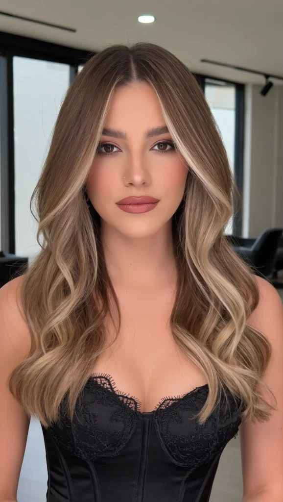 Brunette with Money Piece Highlights