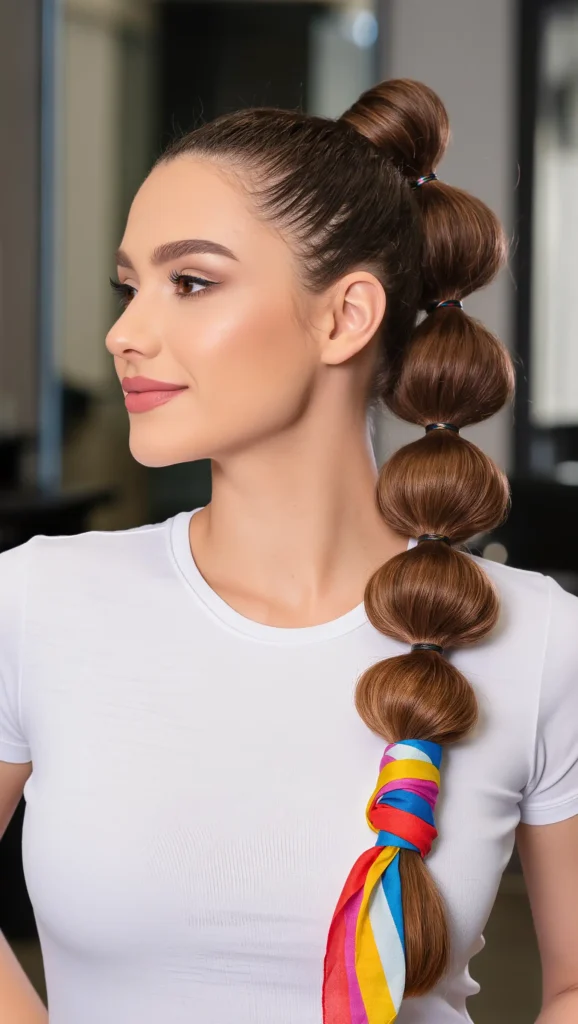 25 Bandana Summer Hairstyles for 2026 That Are Cute, Easy & Trendy 12 Bubble Ponytail With Bandana Accent