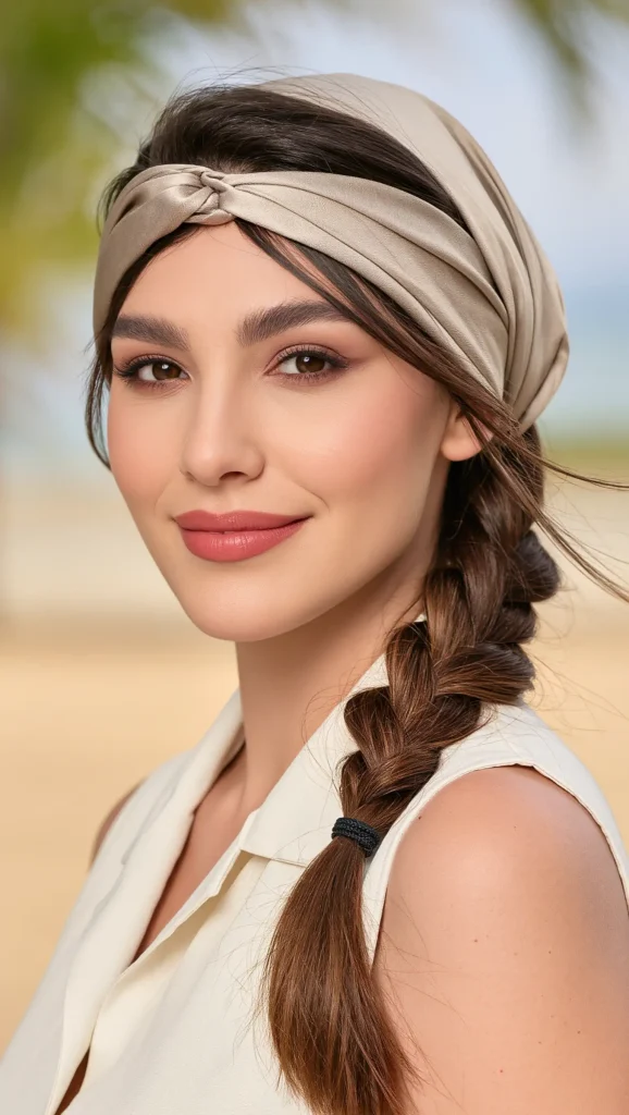 25 Bandana Summer Hairstyles for 2026 That Are Cute, Easy & Trendy 25 Fishtail Braid With Neutral Bandana