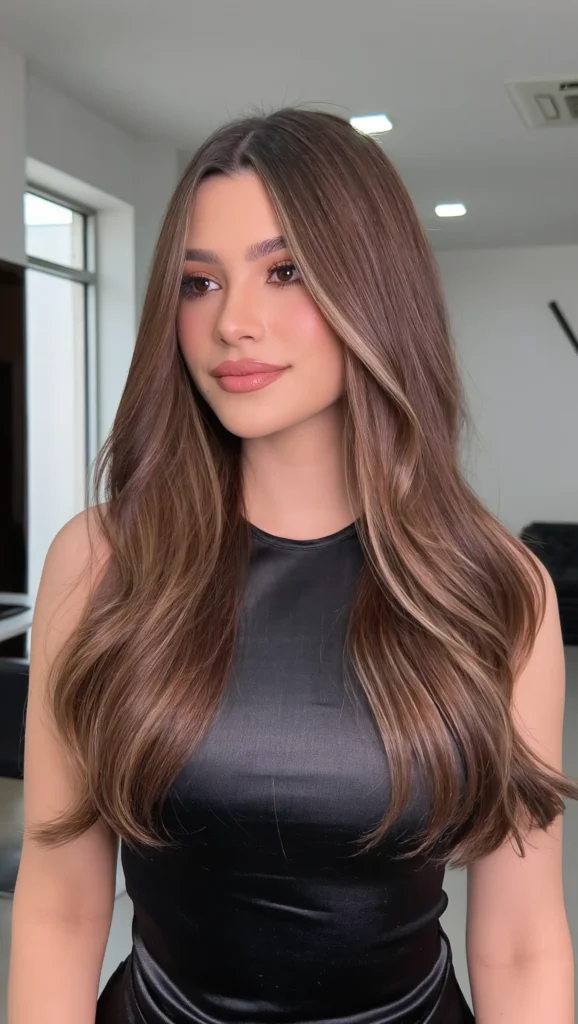 Glossy Brunette with Highlights
