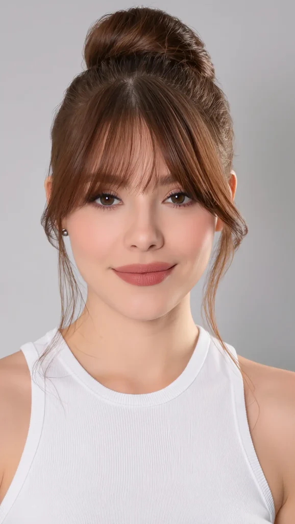 High Bun with Curtain Bangs