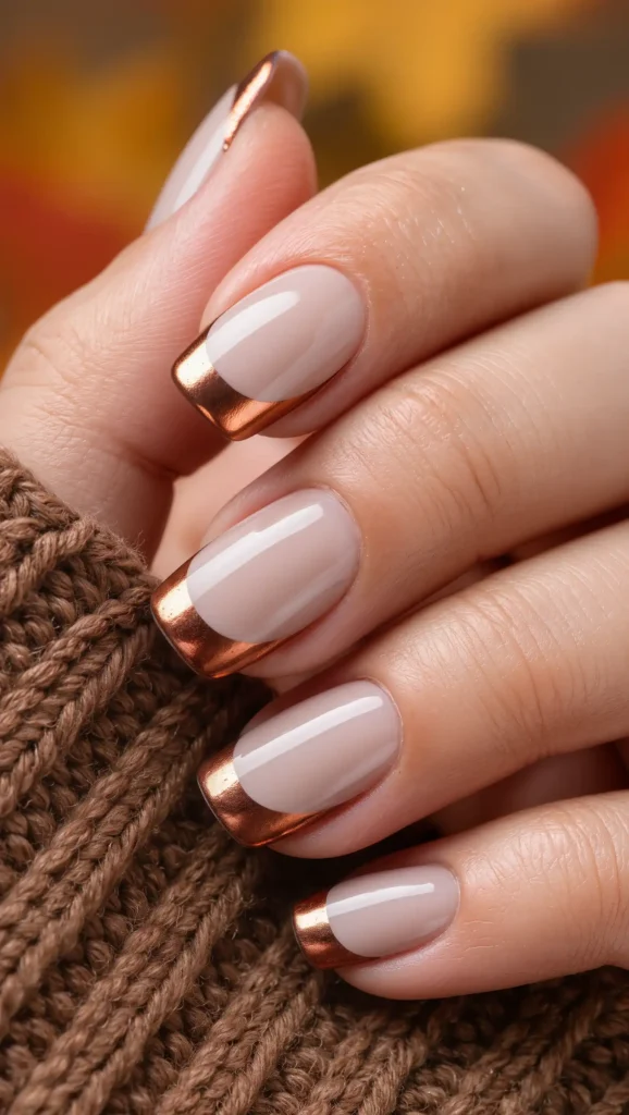 25 Fall Chrome Nail Ideas 2026: Luxe Metallic Manicures That Will Dominate Autumn 5 Antique Copper French Tips