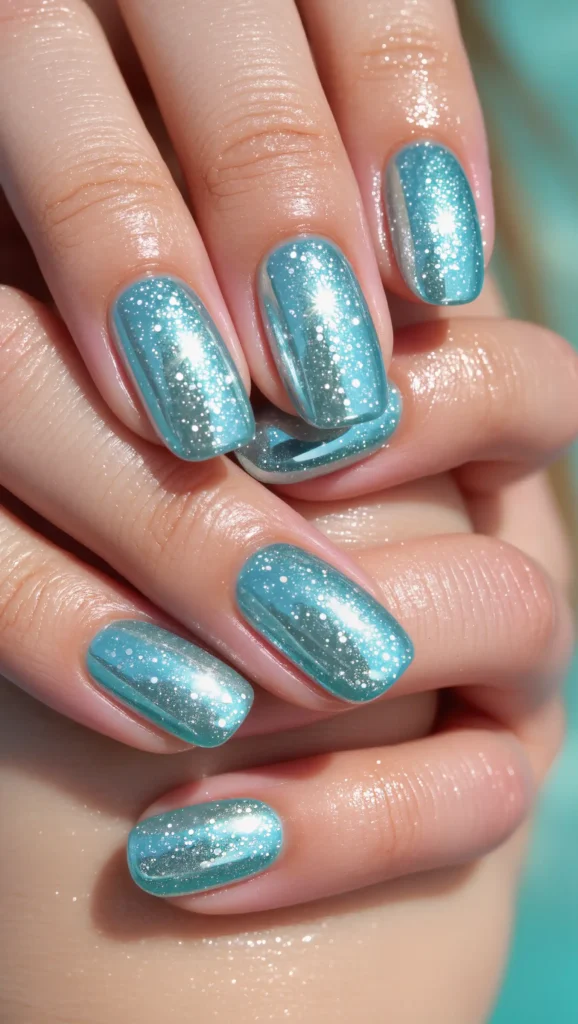 24 Tropical Nails Inspo for 2026 That Bring Island Vibes to Your Fingertips 24 Aqua Glitter Nails
