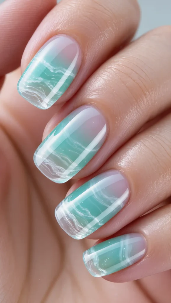 24 Ocean Nail Designs 2026 That Bring Beachy Beauty to Your Fingertips 7 Aqua Jelly Nails