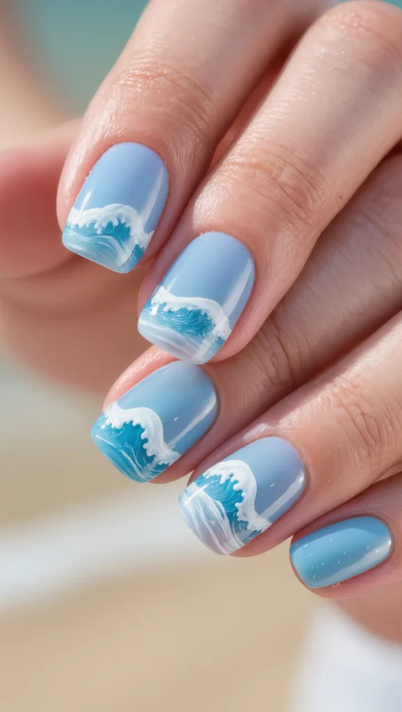 25 Summer Square Nails Ideas 2026 That Are Stylish & Pinterest-Worthy 12 Beach Wave Nails