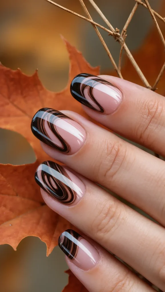 25 Fall Dark Nail Ideas 2026: Moody Manicures That Will Dominate Autumn 14 Black Tea Swirl Nails