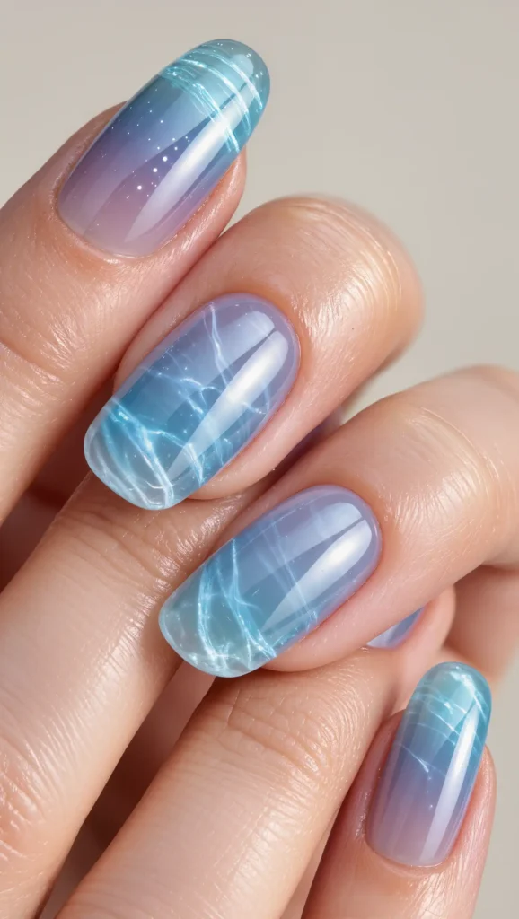 25 Summer Almond Shape Nails 2026 That Are Trendy and Perfect for Sunny Days 15 Blue Jelly Nails