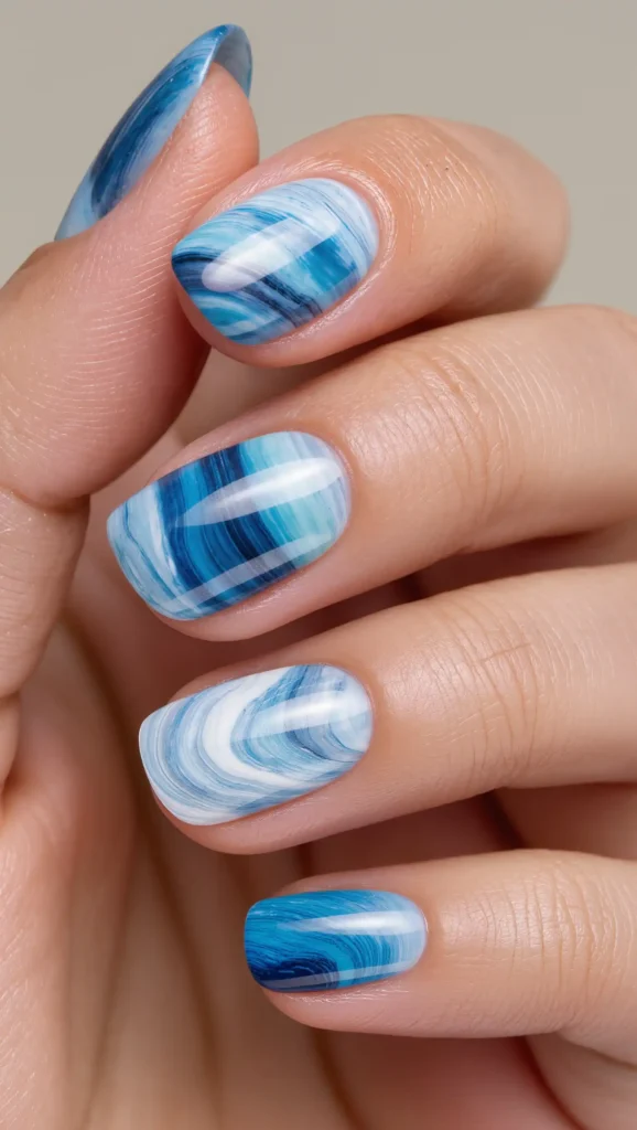 24 Ocean Nail Designs 2026 That Bring Beachy Beauty to Your Fingertips 16 Blue Marble Ocean Nails