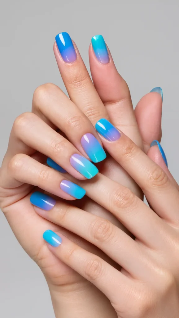 Blue Ombre Pool Nails