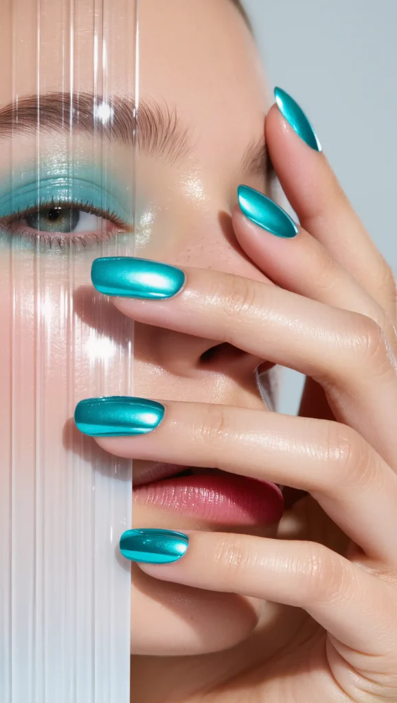 25 Summer Vacation Nail Designs for 2026 That Are Bright, Fun & Made for Getaways 25 Bright Aqua Chrome Nails