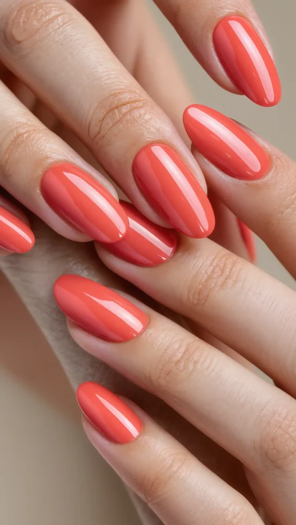 Bright Coral Coffin Nails