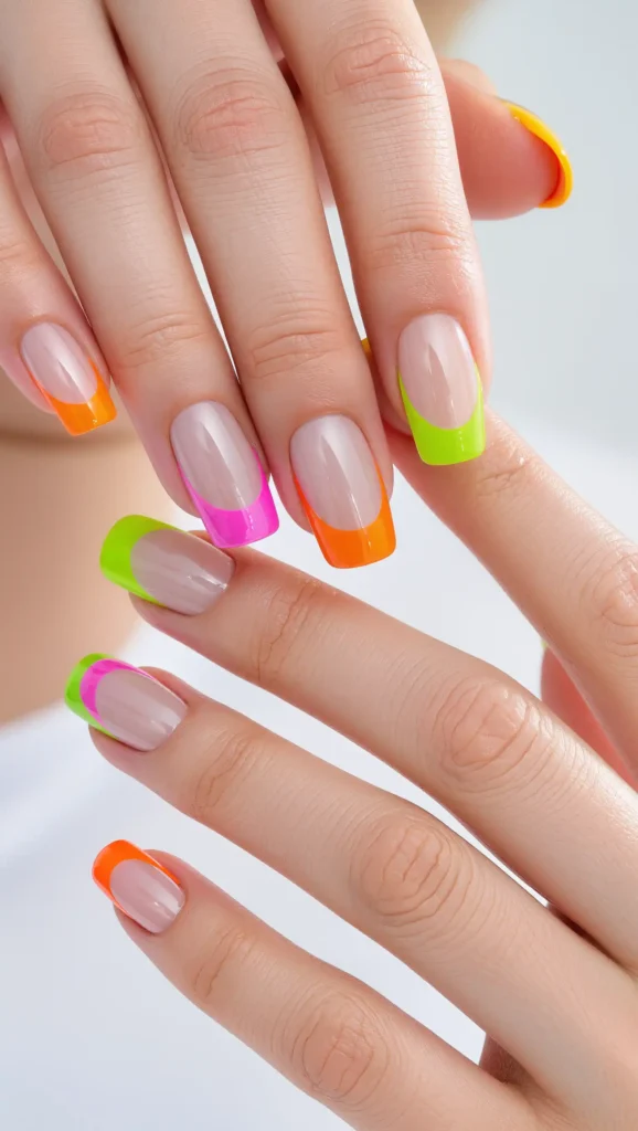 25 Summer Vacation Nail Designs for 2026 That Are Bright, Fun & Made for Getaways 4 Bright Neon French Tips
