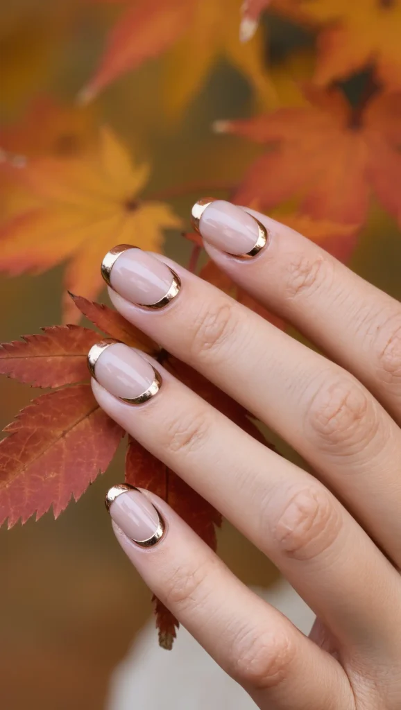 25 Fall Chrome Nail Ideas 2026: Luxe Metallic Manicures That Will Dominate Autumn 22 Bronze Crescent Moons