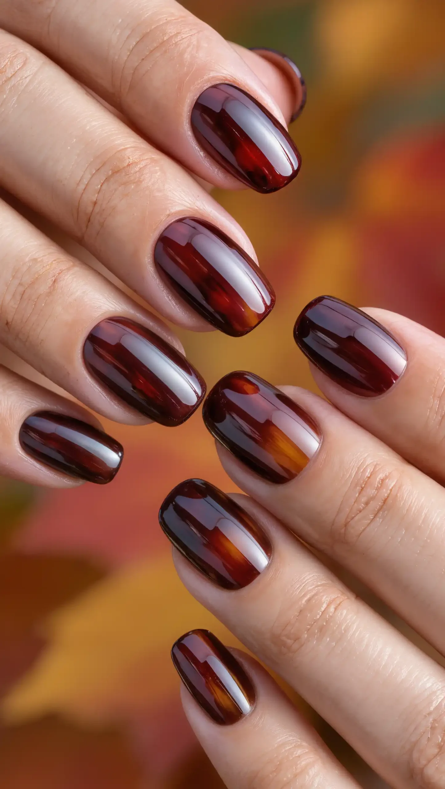 25 Fall Dark Nail Ideas 2026: Moody Manicures That Will Dominate Autumn 1 Burgundy Tortoiseshell Nails