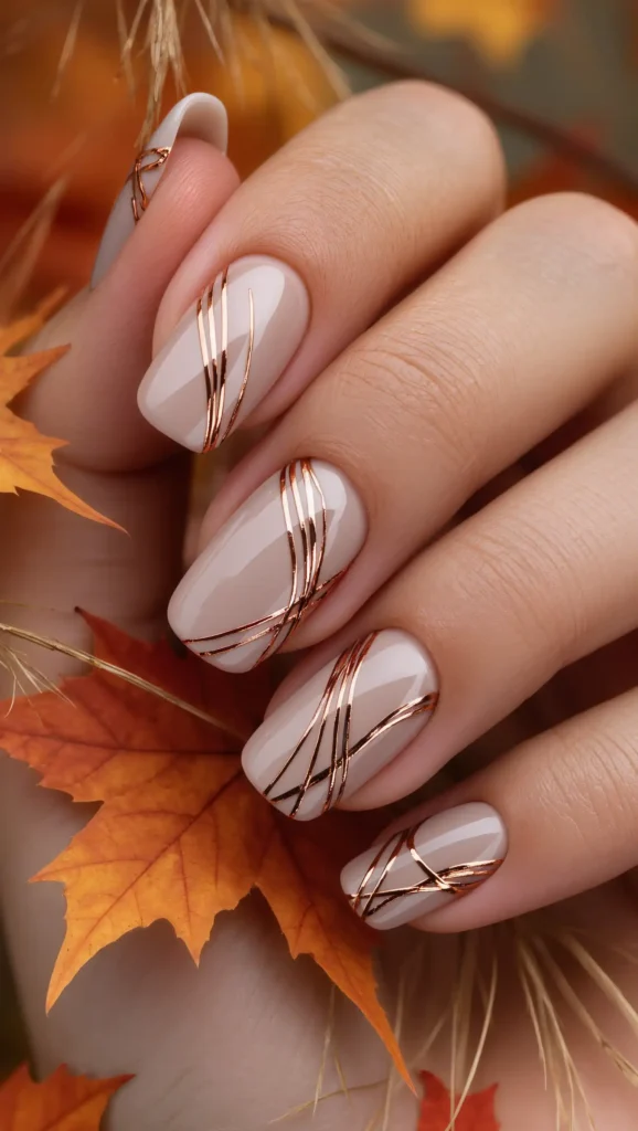 24 Fall Matte Nail Ideas 2026: Velvet-Finish Manicures That Scream Cozy Season 24 Burnished Copper Lines