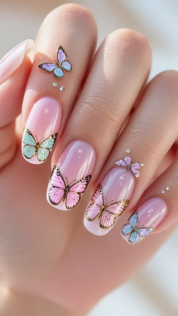 25 June Summer Nails 2026 That Are Perfect for the Start of Sunny Season 22 Butterfly Accent Nails