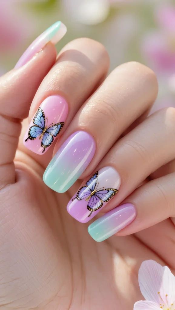 25 Summer Stiletto Nails Inspo 2026: Glamorous Designs That Steal the Spotlight 16 Butterfly Garden Nails