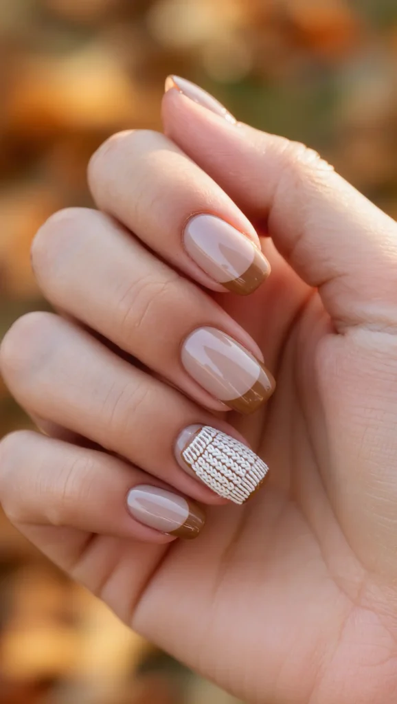 24 Fall Sweater Nail Designs 2026: Chic Manicures Inspired by Your Favorite Knits 8 Caramel Knit French Tips