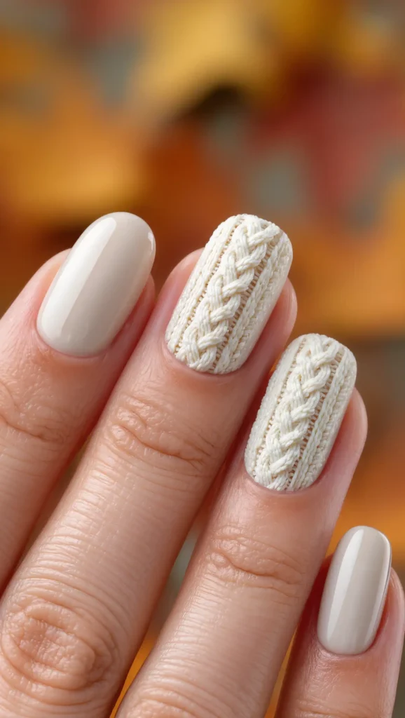 24 Fall Sweater Nail Designs 2026: Chic Manicures Inspired by Your Favorite Knits 2 Cashmere Cable Knit Nails
