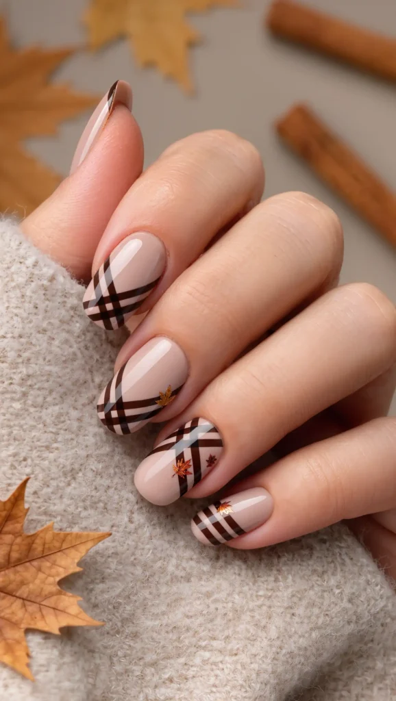 24 Fall Matte Nail Ideas 2026: Velvet-Finish Manicures That Scream Cozy Season 22 Chocolate Plaid Accents