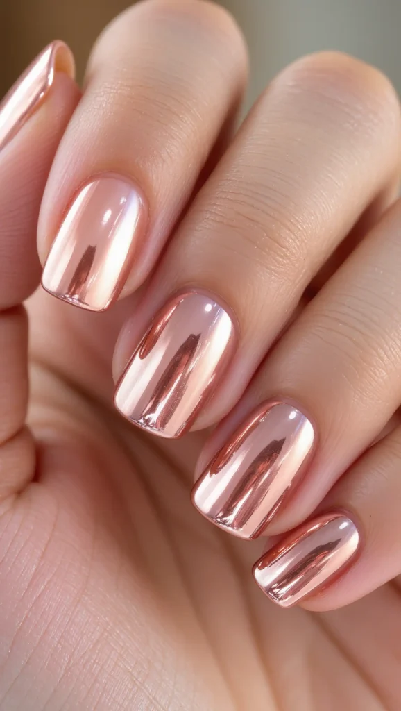 25 Summer Square Nails Ideas 2026 That Are Stylish & Pinterest-Worthy 9 Chrome Peach Perfection
