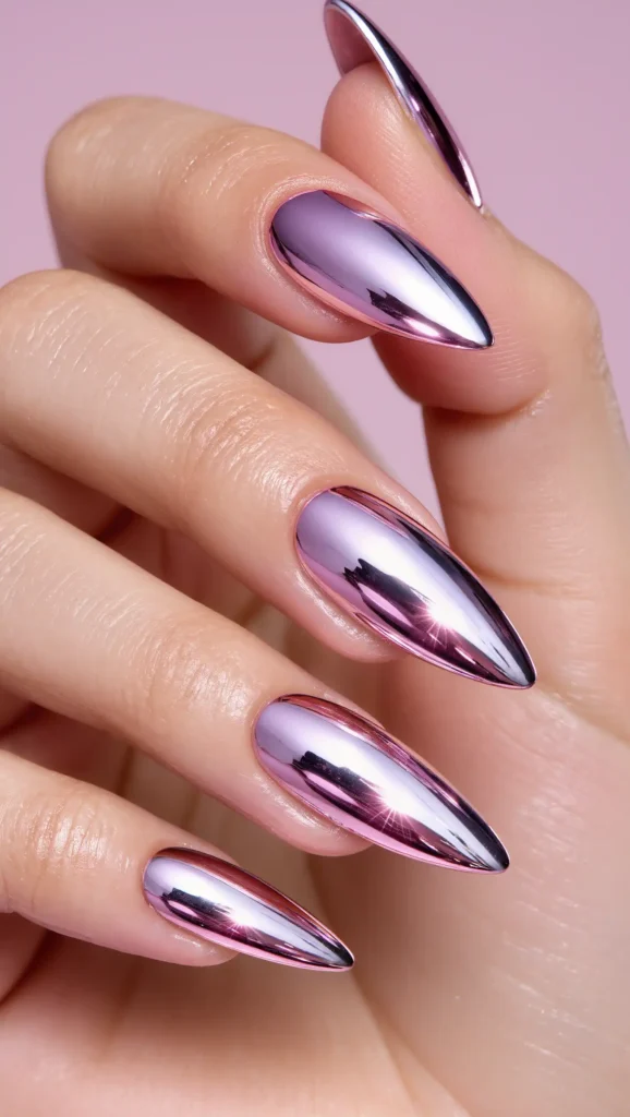 25 Summer Stiletto Nails Inspo 2026: Glamorous Designs That Steal the Spotlight 17 Chrome Pink Goddess