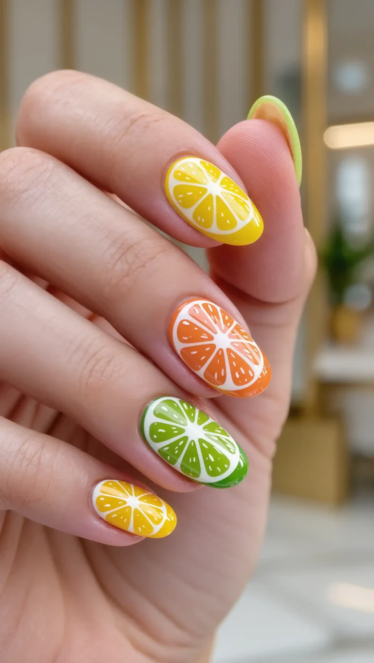 25 Bright Summer Nails for 2026 That Are Fun, Colorful & Totally Vacation-Ready 4 Citrus Nail Art
