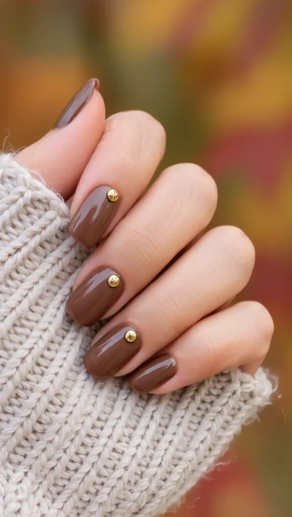 24 Fall Sweater Nail Designs 2026: Chic Manicures Inspired by Your Favorite Knits 21 Cocoa Button Accent Nails