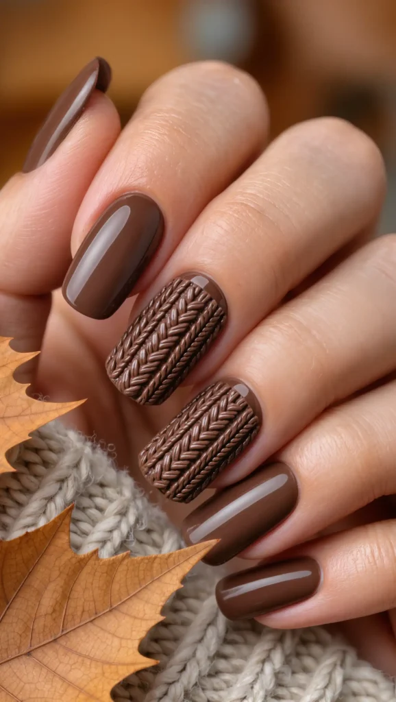 24 Fall Matte Nail Ideas 2026: Velvet-Finish Manicures That Scream Cozy Season 9 Cocoa Knit Texture