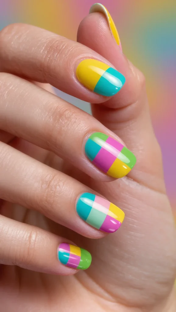 25 June Summer Nails 2026 That Are Perfect for the Start of Sunny Season 21 Colorful Checkerboard Design