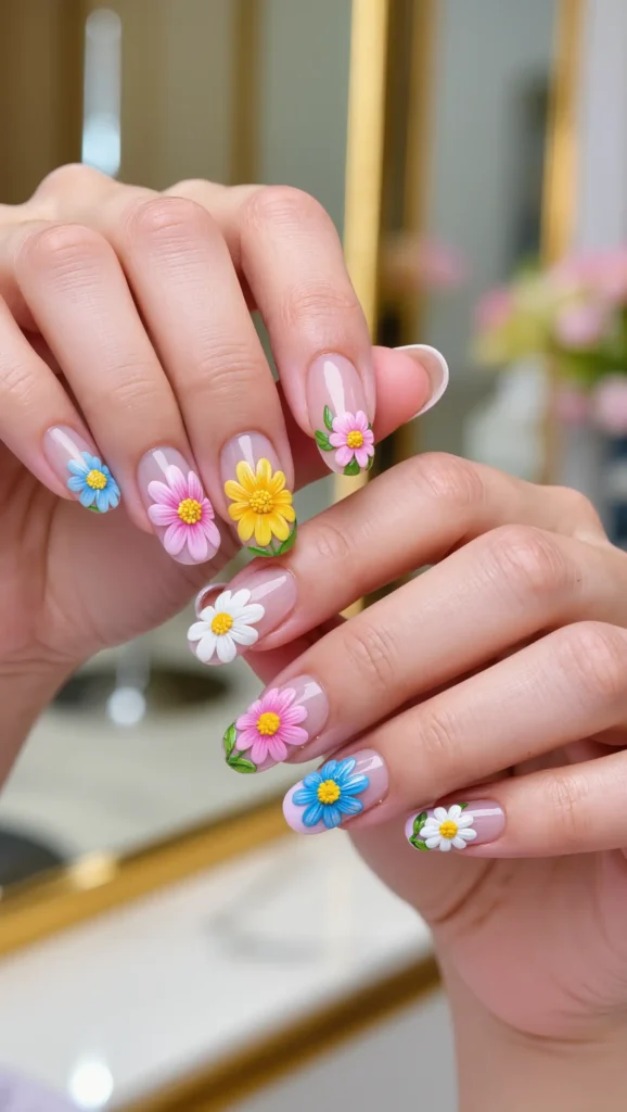 Colorful Daisy Nails