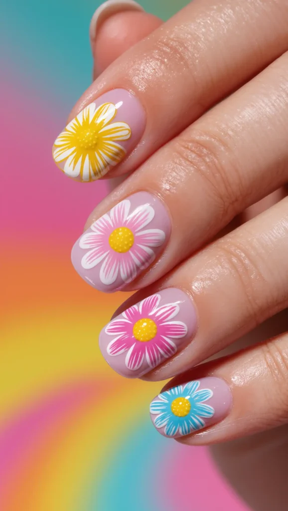 Colorful Daisy Nails