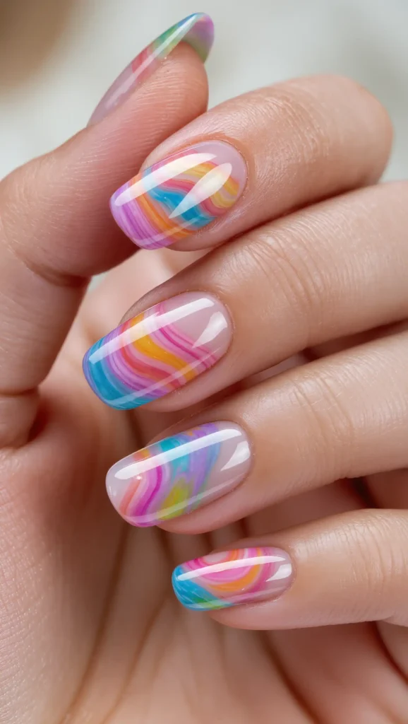 25 Summer Almond Shape Nails 2026 That Are Trendy and Perfect for Sunny Days 16 Colorful Swirl Nails