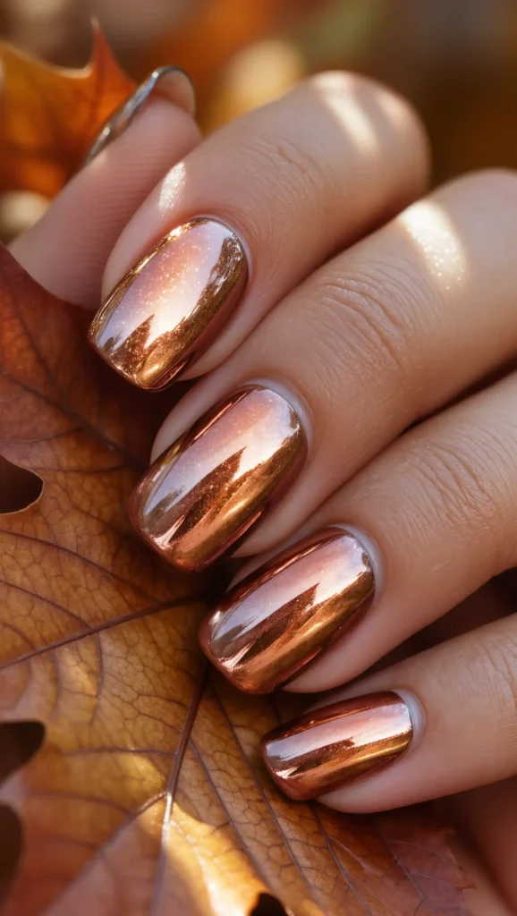 25 Fall Chrome Nail Ideas 2026: Luxe Metallic Manicures That Will Dominate Autumn 20 Copper Aura Chrome