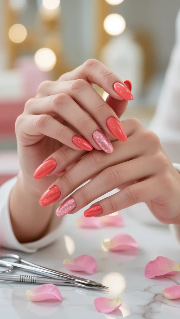 Coral Glow Nails