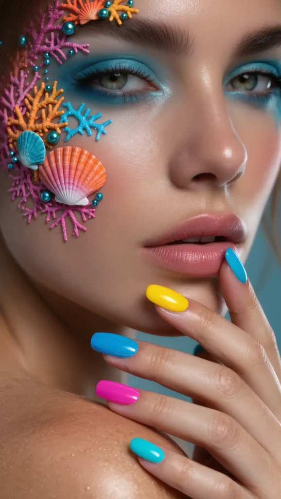 24 Summer Beach Nails Ideas for 2026 That Are Tropical, Trendy & Vacation-Ready 9 Coral Reef Nails