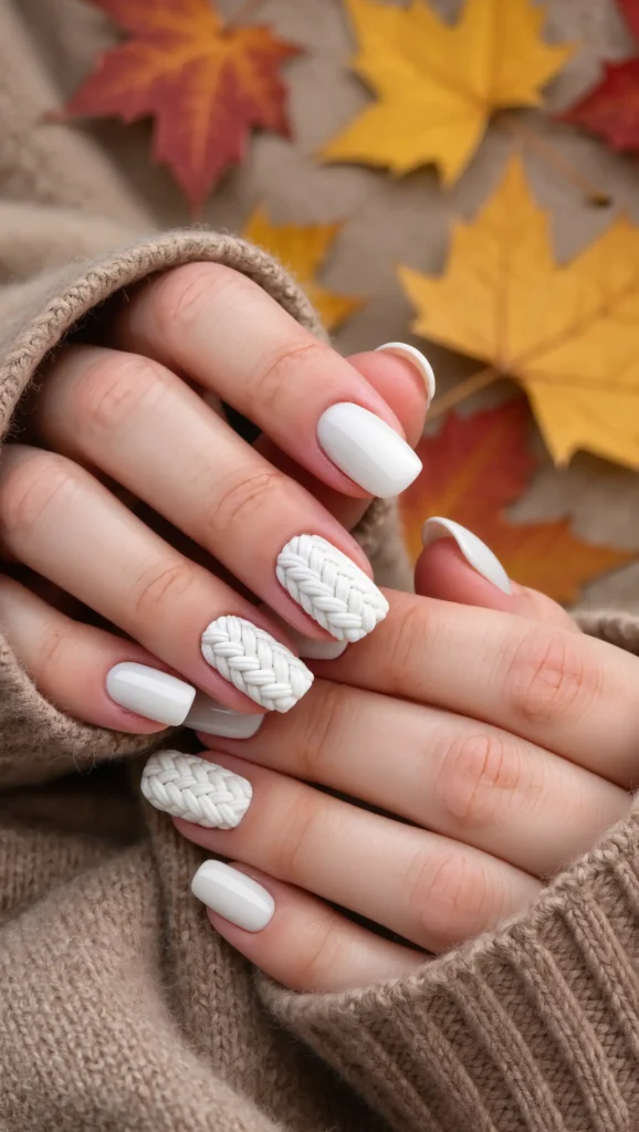24 Fall Sweater Nail Designs 2026: Chic Manicures Inspired by Your Favorite Knits 11 Cozy Cream Braids