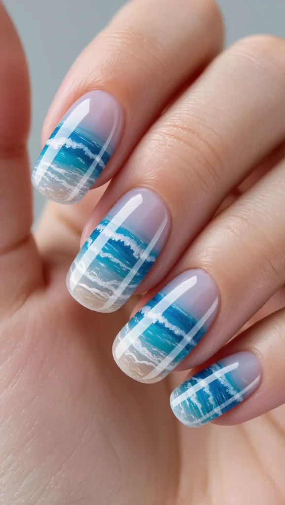 24 Ocean Nail Designs 2026 That Bring Beachy Beauty to Your Fingertips 2 Crystal Blue Wave Nails