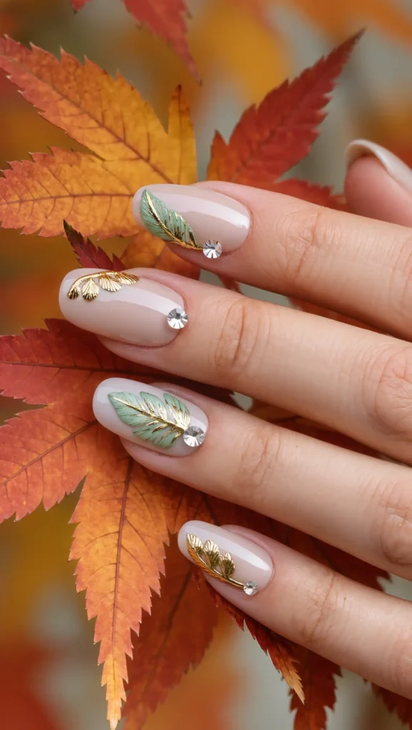 25 Leaf Nail Art Ideas 2026: Nature-Inspired Designs That Are Anything but Basic 26 Crystal Leaf Accent Nails